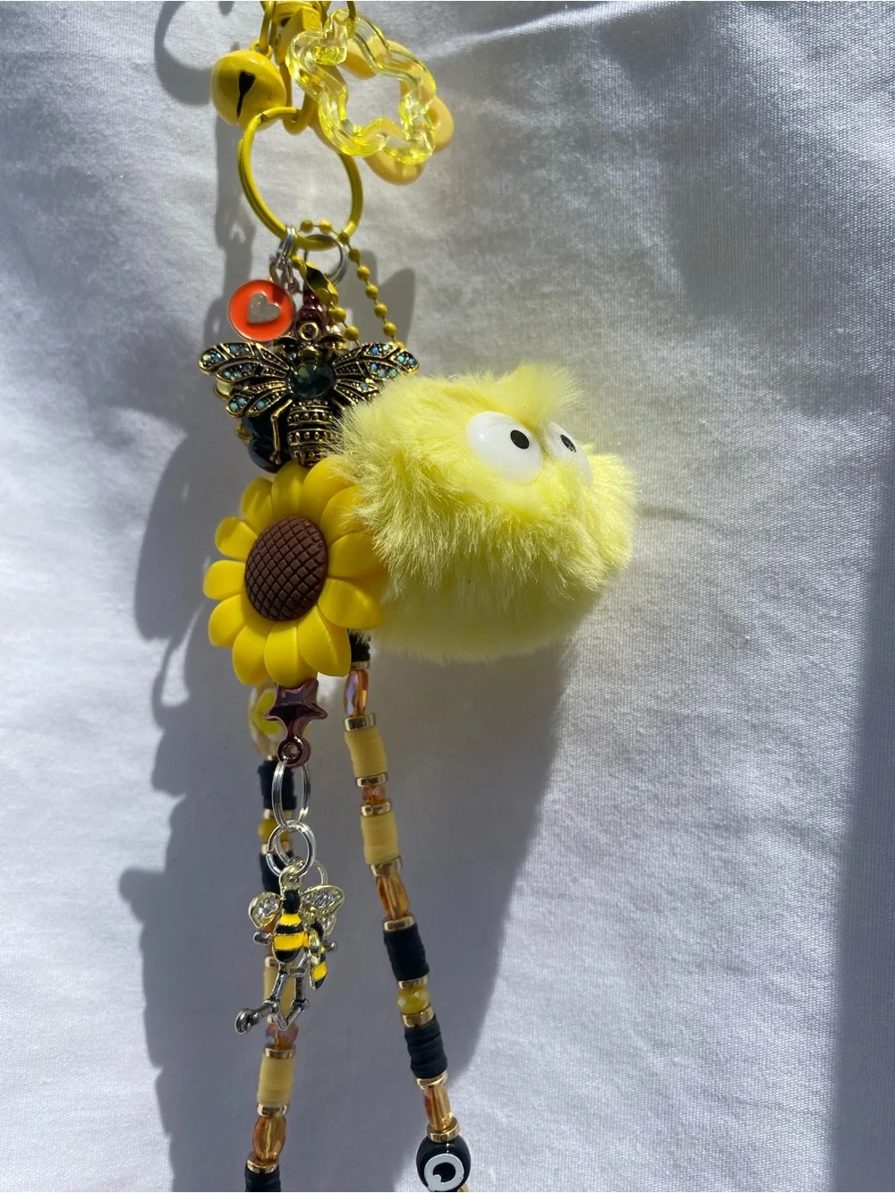 Yellow Queen Bee Pom-Pom Keychain